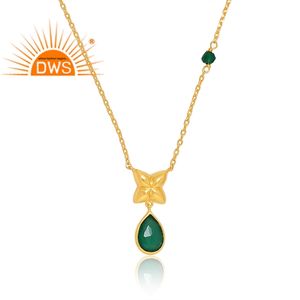 Best Quality Sterling Silver 18K Gold Plated Red <b>Onyx</b> & Green <b>Onyx</b> Gemstone Pendant <b>Necklace</b> Demi Fine Jewelry Manufacturer - Product Image 3