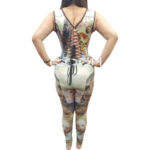 Corset en satin imprimé avec motif de déesse vintage, avec bretelles à nouer et leggings taille haute |   Fournisseur de corsets et de tenues deux pièces tendance - Product Image 6