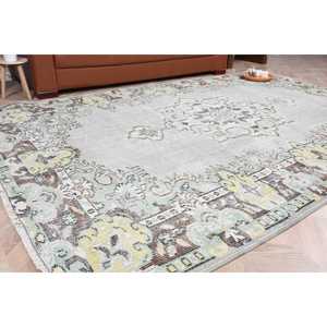 6.2x9.2 ft Rug, Vintage Turkish Rug, Gray <b>Brown</b> Animal Print <b>Wool</b> Rug - Product Image 1