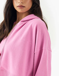 Ensemble 2 pièces personnalisé sweat à capuche et short à coupe ample pour femmes vêtements de détente à fermeture éclair broderie patchs en dentelle décor survêtement confortable - Product Image 6