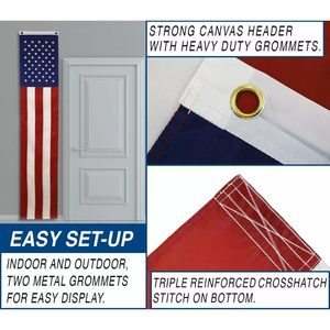 Lot de 2 guirlandes de drapeaux américains à suspendre, 50 étoiles brodées, 5 bandes entièrement cousues, 20 po x 8 po, guirlande patriotique décorative en nylon - Product Image 4