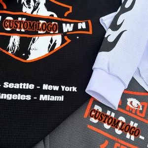 Chemise personnalisée 100% coton à double épaisseur Chemises sérigraphiées graphiques Gaufré T-shirt à manches longues pour hommes - Product Image 2