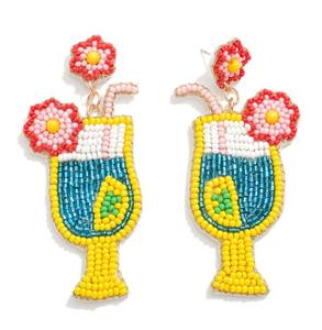 Broderie à la main perlée perles de rocaille à la mode nouvel an balancent cerceau déclaration boucles d'oreilles - Product Image 3