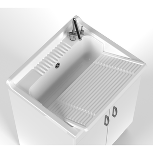 Lavabo da bagno Mongardi Star con mobiletto a pavimento, maniglia a leva, vasca in resina verniciata, piedini forabili per installazione rubinetto, resistente agli acidi - Product Image 2