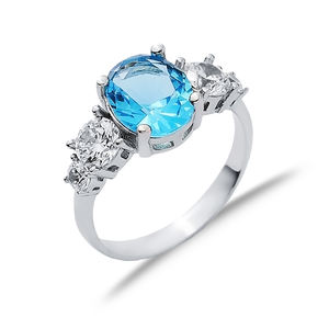 Round CZ Oval Aquamarine Stone Cluster <b>Ring</b> Wholesale Turkish Handmade 925 Sterling Silver Jewelry for Lady - Product Image 3