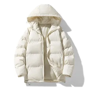 Men's Winter Hooded Puffer Jacket Thick Polyester Filled Windproof Zipper Closure Casual Style Solid <b>Colour</b> Regular Fit - Product Image 2