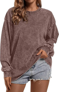 Sweat-shirts en molleton de coton style streetwear, prix d'usine, lavage à l'acide, pour femmes, coupe ample décontractée, sweat-shirt pour femmes adultes - Product Image 4