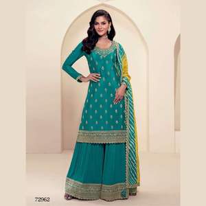 Vêtements ethniques indiens Belle soie de luxe de qualité supérieure avec Jari Codding & Sequence Broderie Stitch Work Palazzo Salwar Suit - Product Image 1