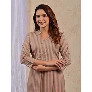Kurti droit imprimé à rayures pêche, vêtement régional - Product Image 1