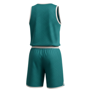 Nuevo Diseño de Uniforme de Baloncesto con Estampado Verde Azulado - Jersey y Pantalones Cortos de Malla de Secado Rápido con Ribete Blanco - Product Image 3