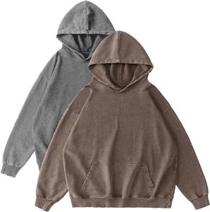 Vente en gros de sweat à capuche personnalisé pour hommes lavé à l'acide 500gsm coton épais éponge solide brodé étiquette personnalisée pas cher - Product Image 1