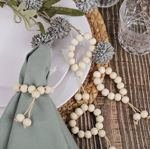 Porte-rond de serviette perlé en bois pour mariage décoration de la maison dîner Table article rond de serviette perlé en bois - Product Image 3