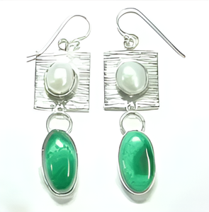 Green Emerald, <b>Pearl</b> Gemstone 925 Sterling <b>Silver</b> <b>Earring</b> Romantic <b>Silver</b> Plated <b>Earring</b> for Wedding, Gift & Anniversary - Product Image 3