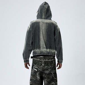 Jersey recortado lavado de algodón pesado de los fabricantes, ropa de calle, Sudadera con capucha desgastada de gran tamaño con hombros caídos para hombre. - Product Image 5