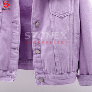 เสื้อโค้ทเท็ดดี้แขนยาวสำหรับผู้หญิงแจ็คเก็ตผ้าเดนิมสีม่วงสำหรับเด็กผู้หญิงแจ็คเก็ตผ้าฝ้ายเนื้อนุ่มระบายอากาศได้ดี - Product Image 3