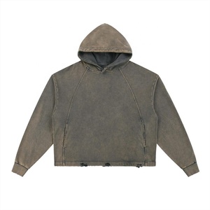 Sweat à capuche en coton 100% 350 g/m² le plus vendu, coupe déchirée et vieillie, avec logo personnalisé imprimé, effet délavé soleil pour hommes - Product Image 3