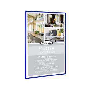Cadre photo en plastique bleu 50 x 70 cm avec aimant, en métal argenté, verre et fer PS pour photos décoratives sur mesure, idéal pour cadeaux et affiches - Product Image 1