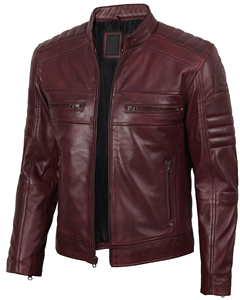 Blouson aviateur d'hiver en cuir coupe ajustée pour hommes avec col montant et fermeture éclair asymétrique pour motos avec logo à l'avant - Product Image 5