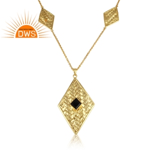 Collier en Onyx Noir Naturel, Collier Statement en Argent 925 Plaqué Or Jaune, Bijoux de Créateur, Fournisseur - Product Image 4