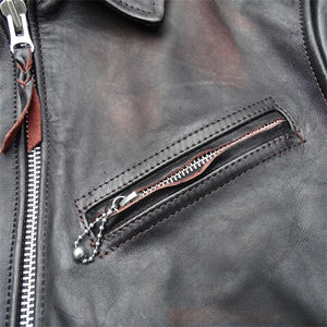 Chaqueta de cuero genuino para hombre Horsehide Slim Green Brown Stone Wash Motorcycle Biker Ropa DE TRABAJO Ropa transpirable Chaquetas para hombres - Product Image 6