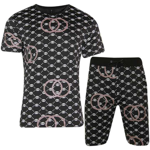 Ensemble de shorts décontractés pour hommes, nouveau pour l'hiver, avec t-shirt à manches courtes en velours, 100% coton, vêtements de sport, haut et shorts - Product Image 1