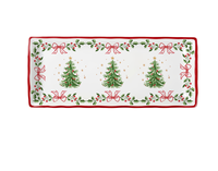 Assiette de Noël vintage en mélamine rouge à bord ondulé, motif sapin, nœud et houx, sans BPA, ronde, pour la décoration familiale des fêtes