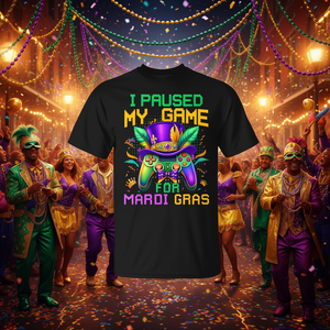 T-Shirt per Ragazzi con Controller di Videogiochi per Mardi Gras, Gioco Pausato per Celebrazioni - Prodotto Promozionale - Product Image 3