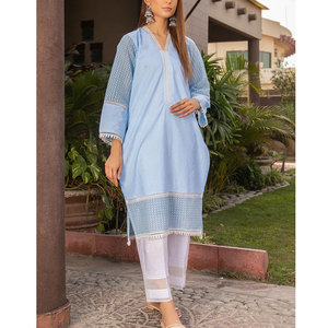 Robe d'été fantaisie pour femmes bleu clair longue durée indienne et pakistanaise Salwar Kameez vêtements confortables pour femmes - Product Image 5