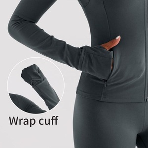 2024 femmes de haute qualité à manches longues Zip Gym Fitness entraînement Yoga veste confortable coupe-vent contrôle de l'estomac motif solide - Product Image 5