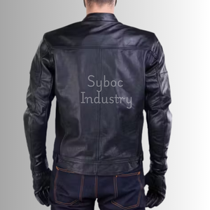 Chaqueta de moto de cuero auténtico negro para hombre con cierre de cremallera, chaqueta de moto de cuero con protección corporal certificada CE para motorista - Product Image 4
