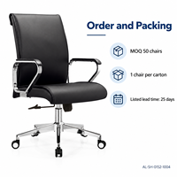 Chaise de bureau moderne en cuir PVC noir à dossier haut avec base et accoudoirs chromés pour cadres et salles de conférence