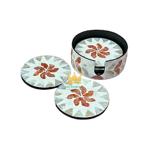Sous-verres ronds en nacre avec porte-gobelet en rotin incrusté de coquillages pour tapis et tampons de vaisselle fabriqués au Vietnam - Product Image 5