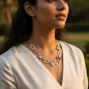 Collar de Cadena de Plata 925 con Piedras Preciosas para Mujer, Joyería de Moda con Piedras Deslumbrantes - Product Image 3