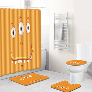 Starry Cartoon Animals Print <b>Bathroom</b> Rug <b>Set</b> Shower Curtain Toilet Cover Bath <b>Mat</b> 4 Piece - Product Image 6