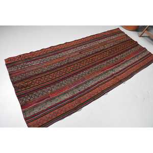 3.3x7.4 ft Rug, Turkish Vintage Area Rug, <b>Red</b> Kilim <b>Wool</b> Rug - Product Image 2