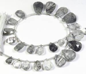 Quartz Rutile noir Tourmalated Briolette à facettes perles de poire 8-17mm 8 brins aiguille Quartz pierres précieuses en vrac - Product Image 4