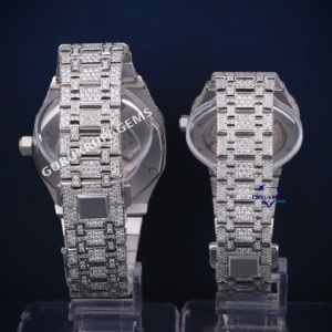 Relojes de diseño de lujo personalizables para parejas, Conjunto de reloj a juego con cierre oculto de acero inoxidable con diamante Moissanite completo - Product Image 6