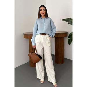 Camisa Oversize Bordada en Azul Bebé - Azul Bebé - Product Image 3