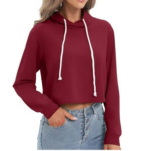 Wholesale Cotton <b>Ladies</b> Long <b>Sleeve</b> Crop <b>Tops</b> hoodie Custom Logo Winter Cropped women's Hoodie for Women - Product Image 3