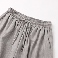 Pantalon large en lin et coton pour femme, gris rayé, décontracté, pour se détendre