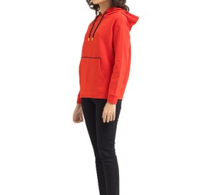 Sudadera con capucha para mujer, con bolsillo de canguro, hombro caído, peso pesado, 100% algodón, manga larga, Color naranja suave - Product Image 6
