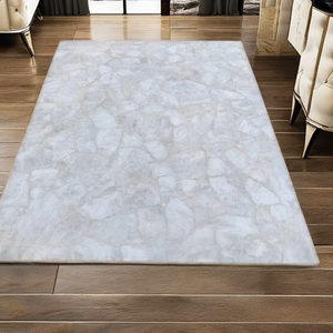 Mesa de Comedor o Conferencia de Lujo con Cubierta de Cuarzo Blanco Natural |   Mesa de Diseño Cruzado, Pulida a Mano, Duradera - Product Image 5