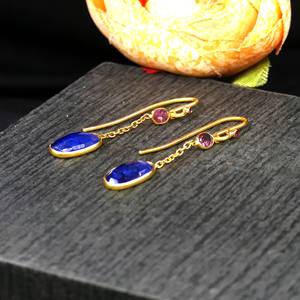 925 Sterling Silver Wedding Wear <b>Gold</b> Vermeil Kyanite Tourmaline Gemstone <b>Earring</b> <b>Set</b> for Women Classic Charm Style - Product Image 5