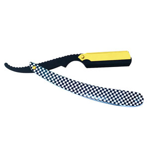 Maquinilla de afeitar profesional de peluquero con mango de acero inoxidable para afeitado de hombre negro y Dorado con borde recto cambiable para uso facial y corporal - Product Image 1
