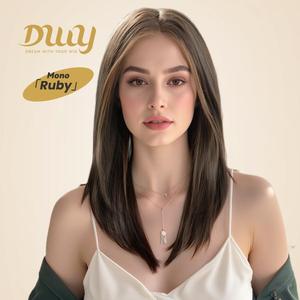 Pre-Order Ruby-DWY 20 Inches <b>Hazelnut</b> Glueless Synthetic Wig Mono Lace Front Free Part Silky Straight Mid-Length Wig Light Brown - Product Image 1