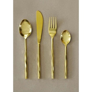 Stainless Steel <b>gold</b> Polished royal look flatware set high quality Western Style Long Round Handle set for home wedding hotel - Product Image 4