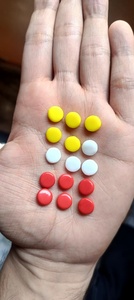 custom made flat disc <b>beads</b> in <b>red</b> , white and yellow colors for african jewelry designers for resale in size 6mm - Product Image 2
