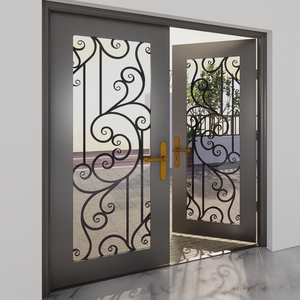 Porte d'entrée en fer forgé avec insert en verre et volutes décoratives pour entrées principales élégantes et esthétique extérieure classique - Product Image 5