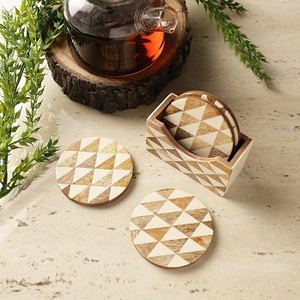Ensemble de sous-verres en bois fabriqués à la main avec support de style chariot décoratif Tapis de boisson élégants pour table à manger, cuisine ou bureau - Product Image 6