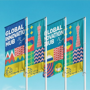 Bannière suspendue en tissu de soie avec impression UV |   Drapeau en soie imprimé numérique UV pour la publicité en extérieur et en intérieur - Product Image 1